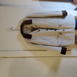 L.L. Bean tan coat with brown corduroy collar and sleeves